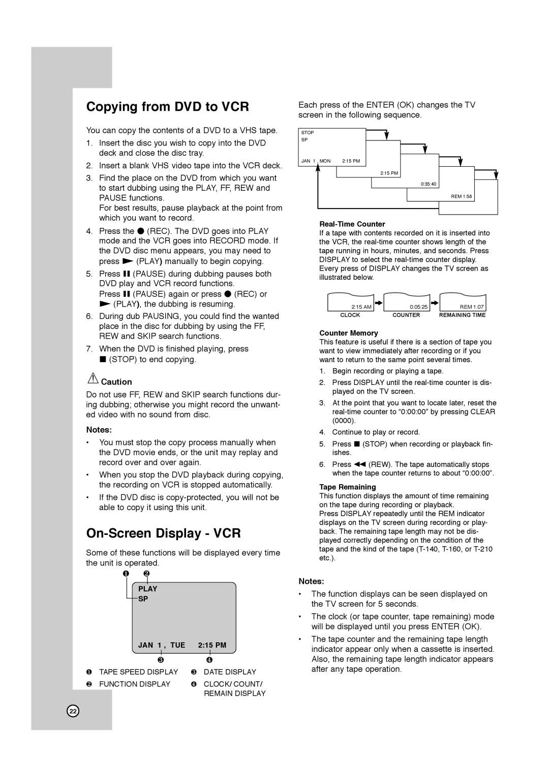 JVC HR-XVC11B manual Copying from DVD to VCR, On-Screen Display VCR 