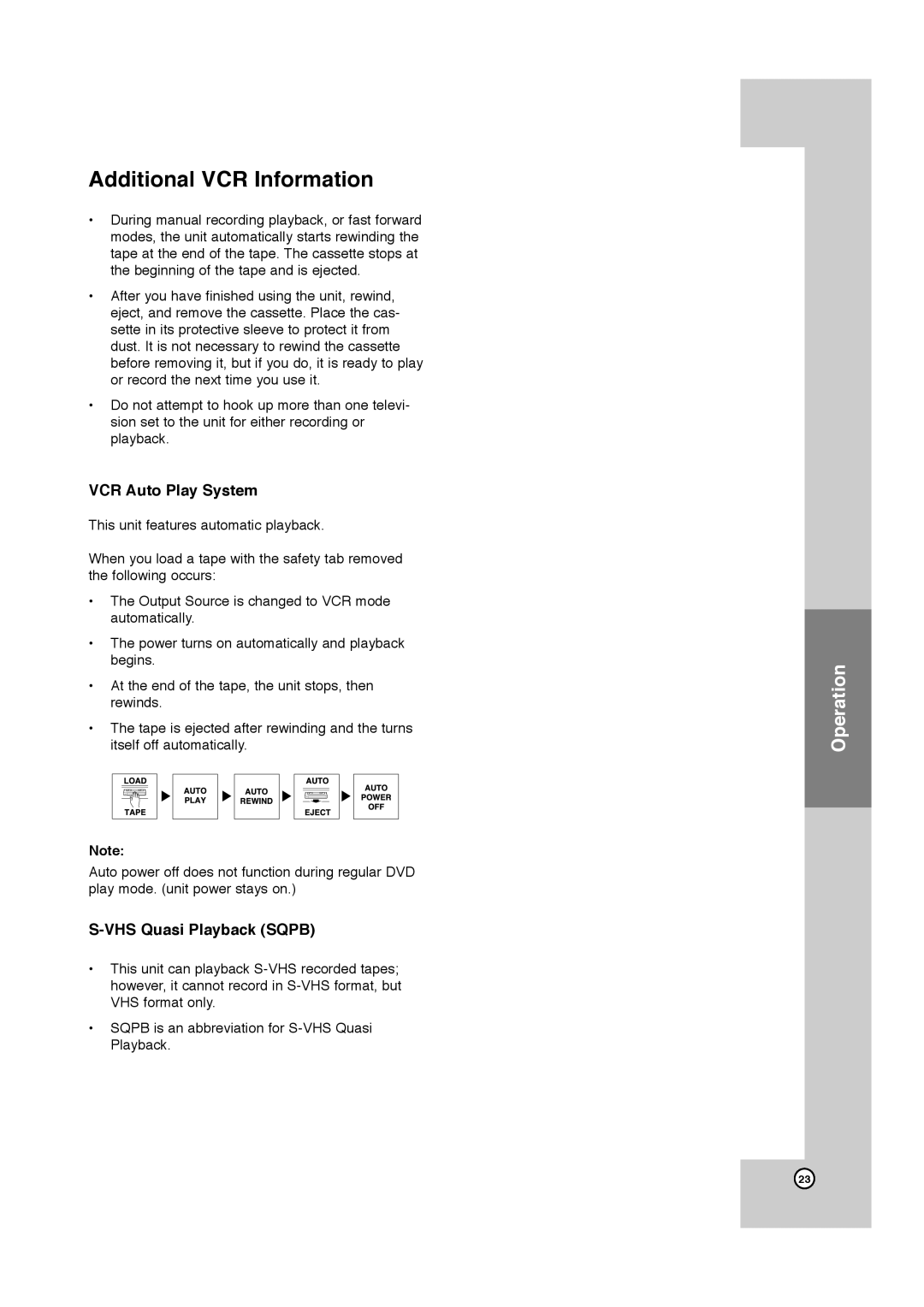 JVC HR-XVC11B manual Additional VCR Information, VCR Auto Play System, VHS Quasi Playback Sqpb 