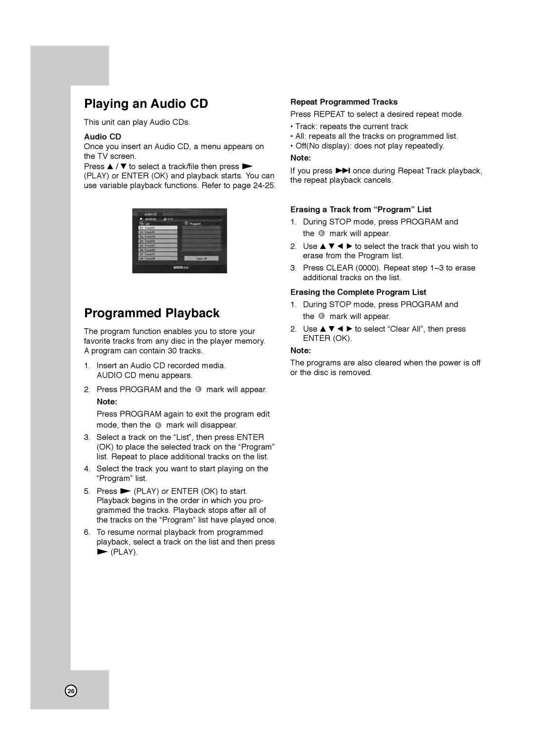 JVC HR-XVC11B manual Playing an Audio CD, Programmed Playback 