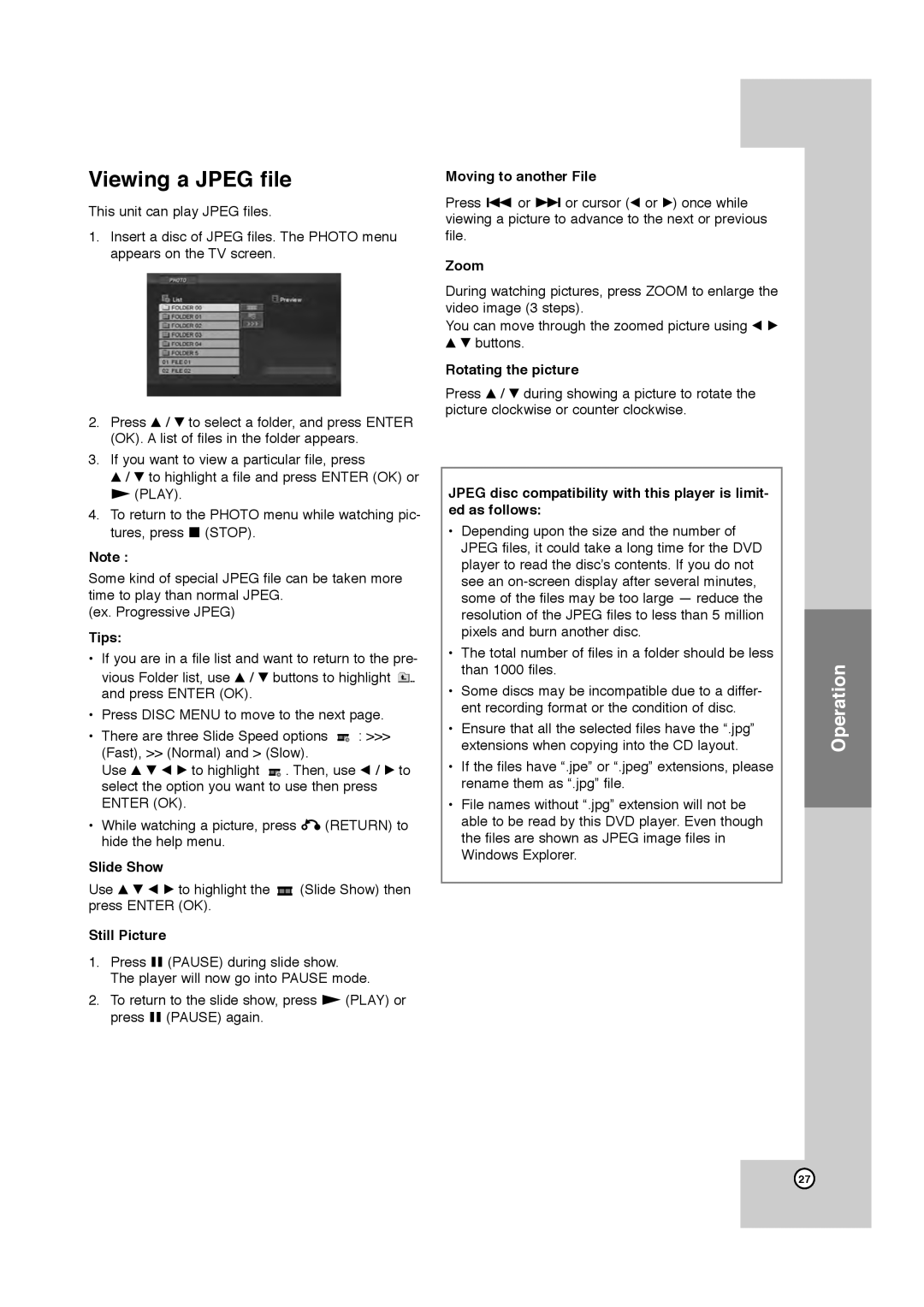 JVC HR-XVC11B manual Viewing a Jpeg file 