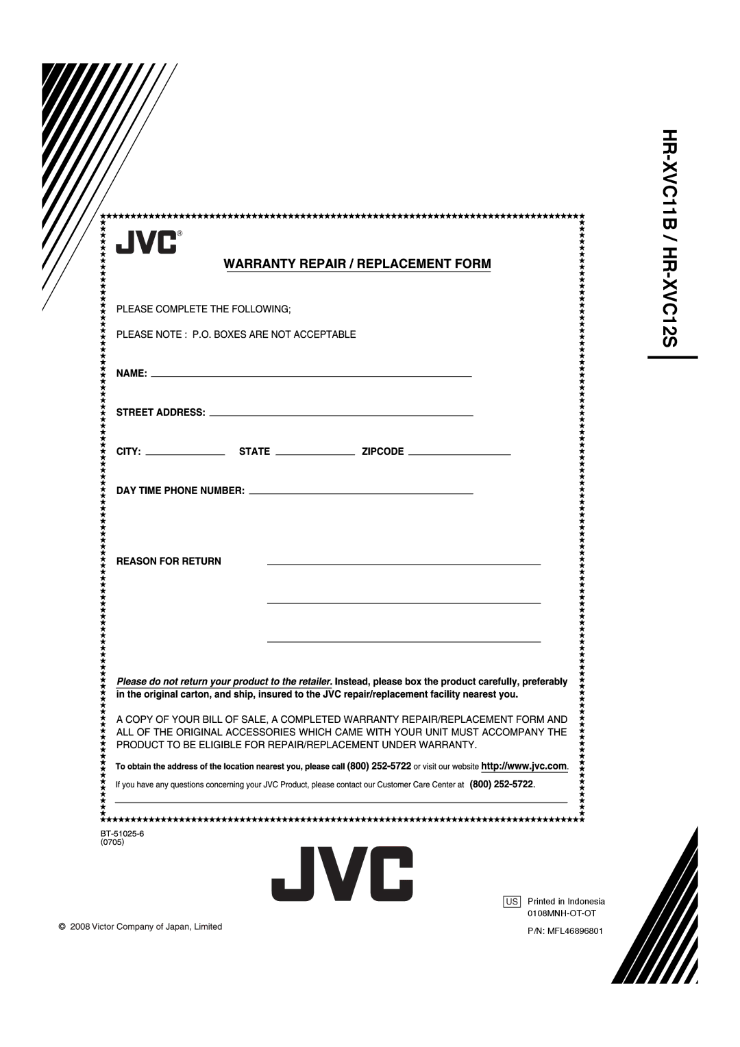 JVC manual HR-XVC11B / HR-XVC12S 