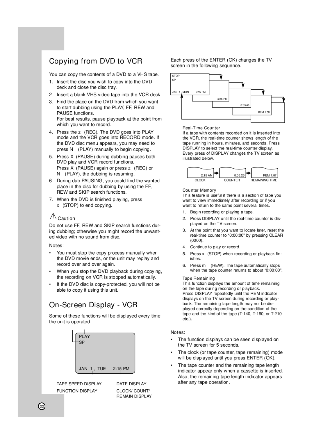 JVC HR-XVC11BJ manual Copying from DVD to VCR, On-Screen Display VCR 