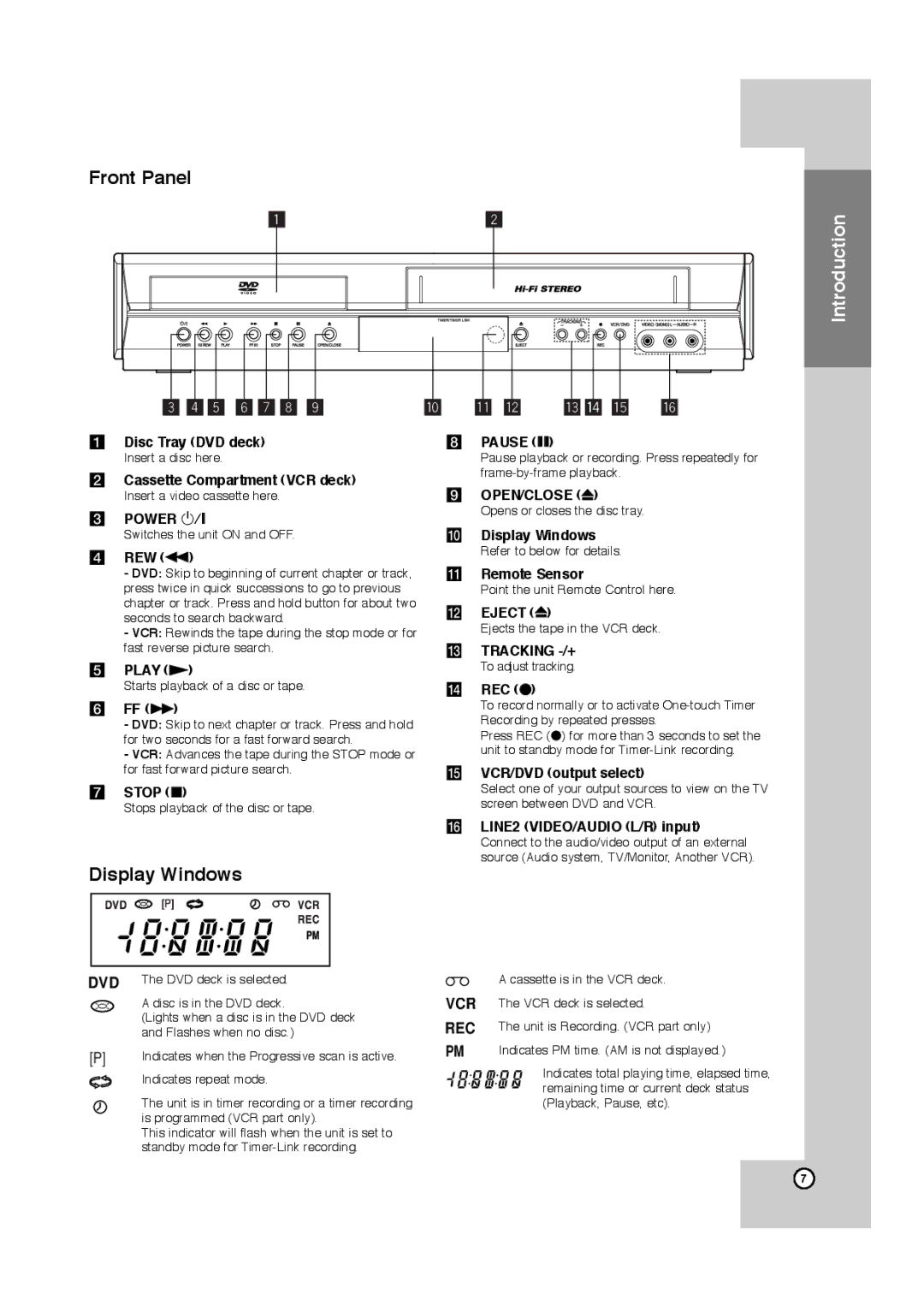 JVC HR-XVC11BJ manual Front Panel, Display Windows 