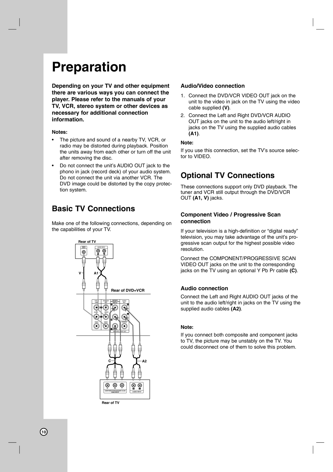 JVC hr-xvc15bu, HR-XVC14BU manual Basic TV Connections, Optional TV Connections, Audio/Video connection, Audio connection 