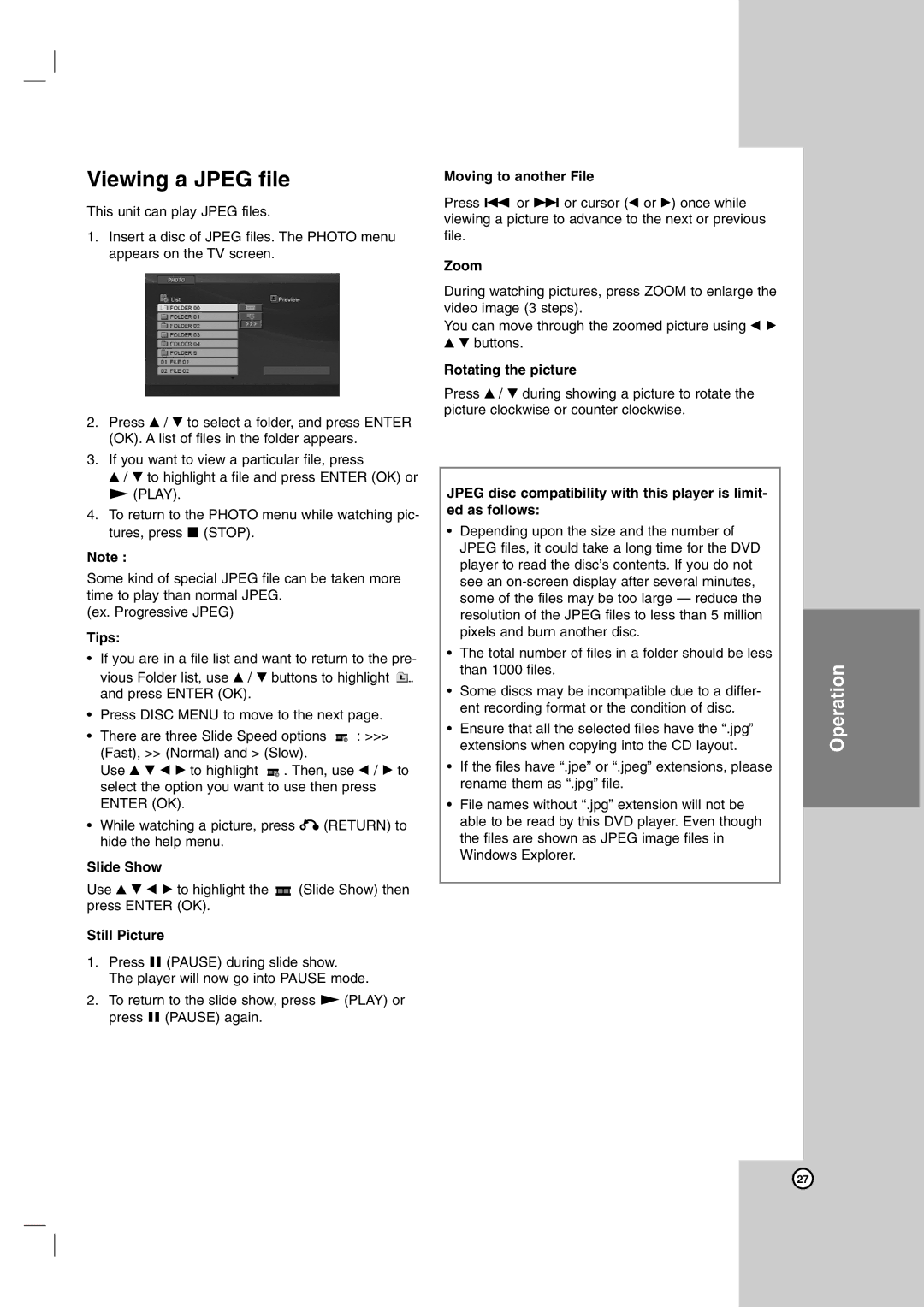 JVC HR-XVC14BU, hr-xvc15bu manual Viewing a Jpeg file 