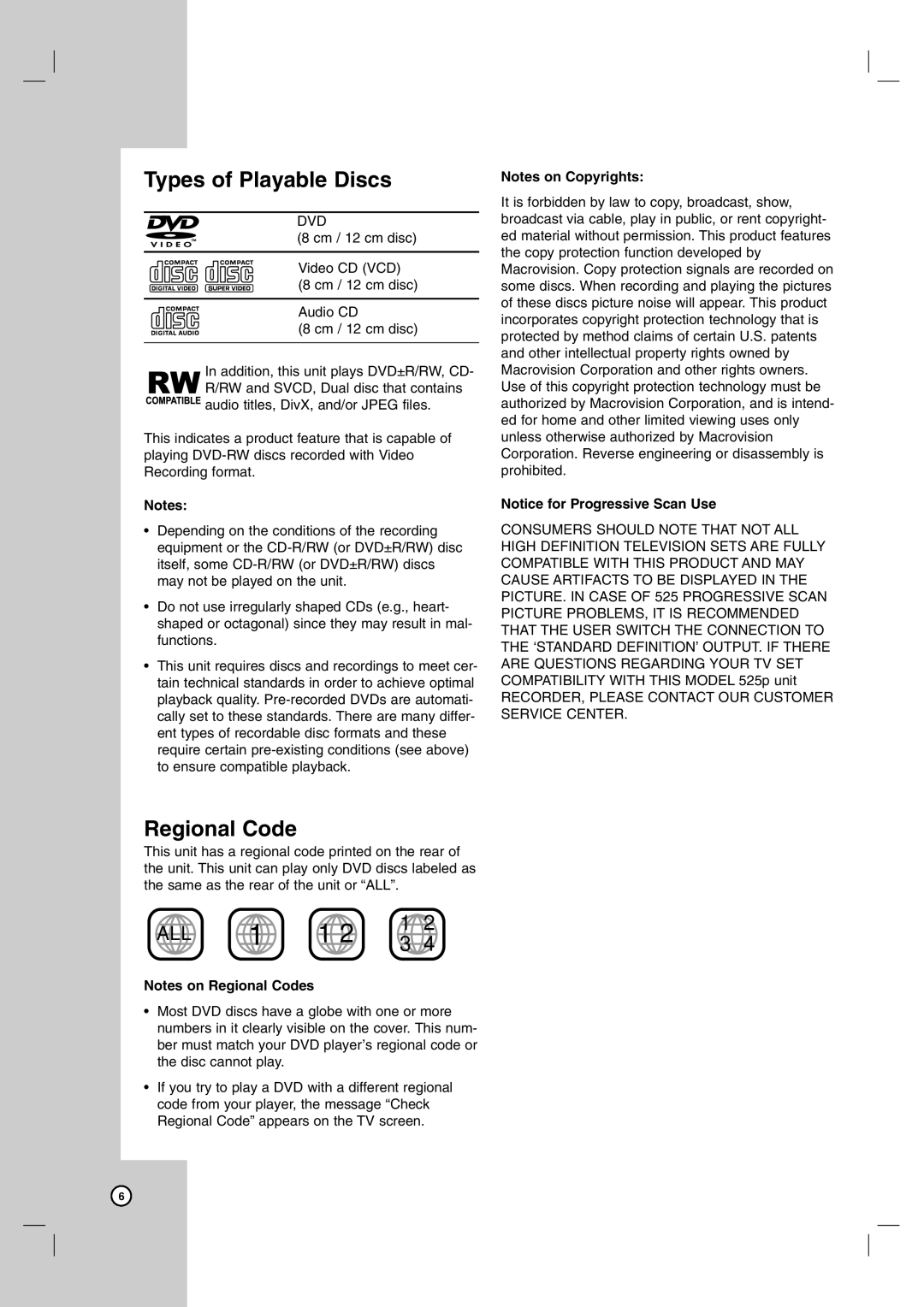 JVC hr-xvc15bu, HR-XVC14BU manual Types of Playable Discs, Regional Code 