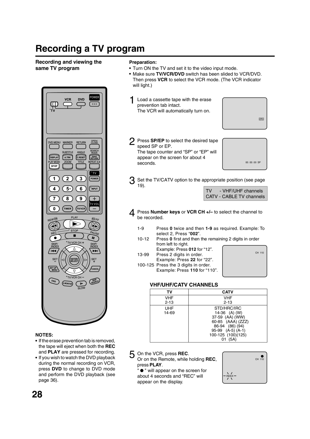 JVC HR-XVC15U manual Recording a TV program, Recording and viewing the same TV program, Appear on the display 