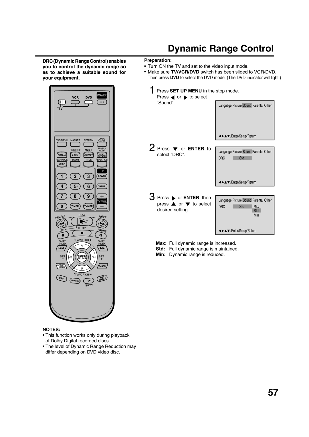 JVC HR-XVC15U manual Dynamic Range Control, Enter to 