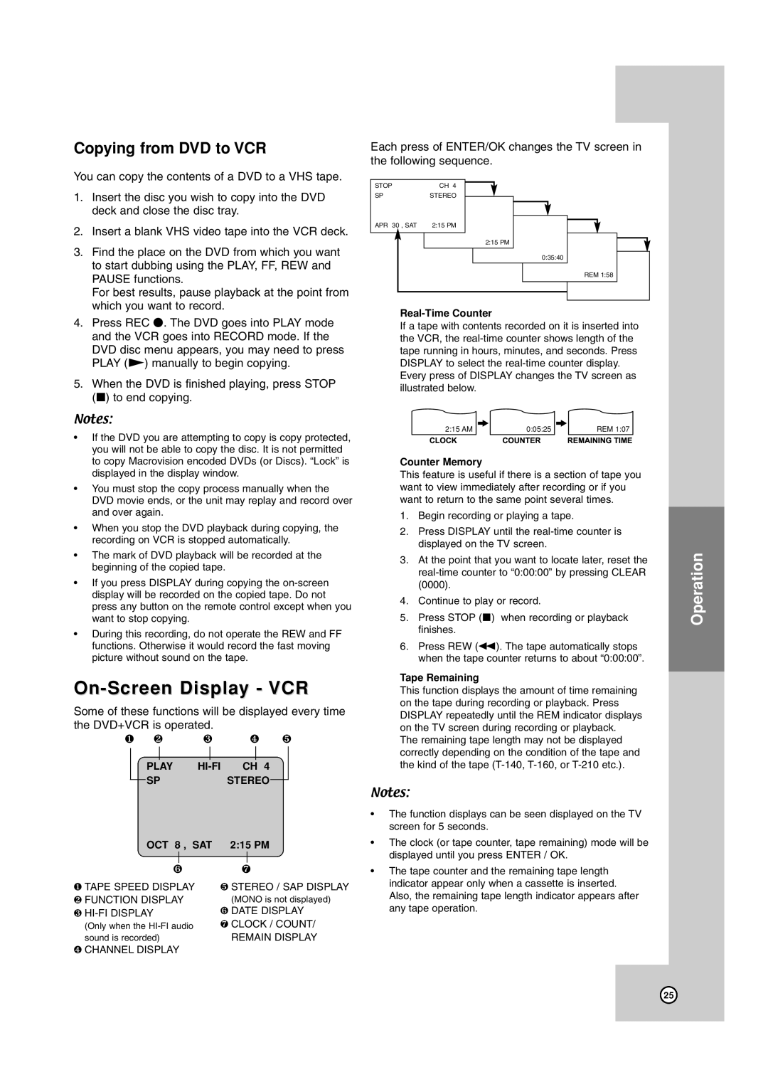 JVC HR-XVC17SU manual On-Screen Display VCR, Copying from DVD to VCR 