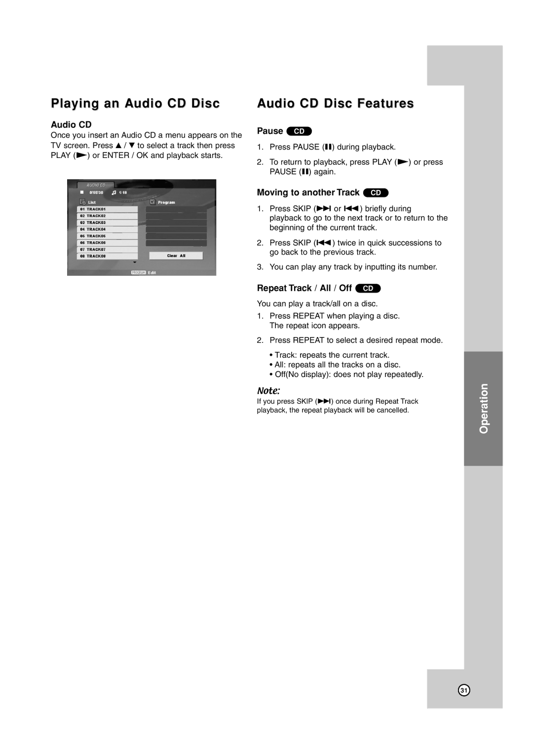 JVC HR-XVC17SU manual Playing an Audio CD Disc, Audio CD Disc Features 