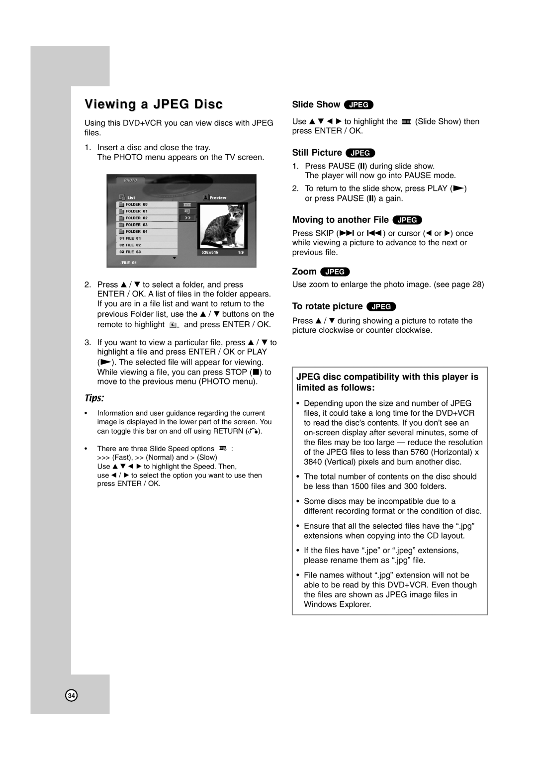 JVC HR-XVC17SU manual Viewing a Jpeg Disc 