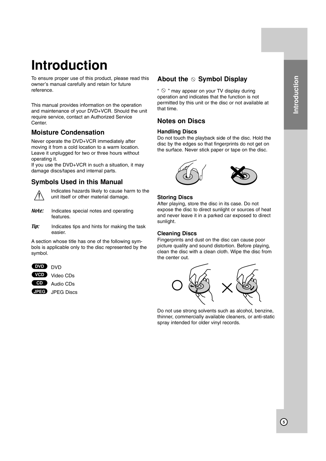 JVC HR-XVC17SU manual Moisture Condensation, Symbols Used in this Manual, About the Symbol Display 