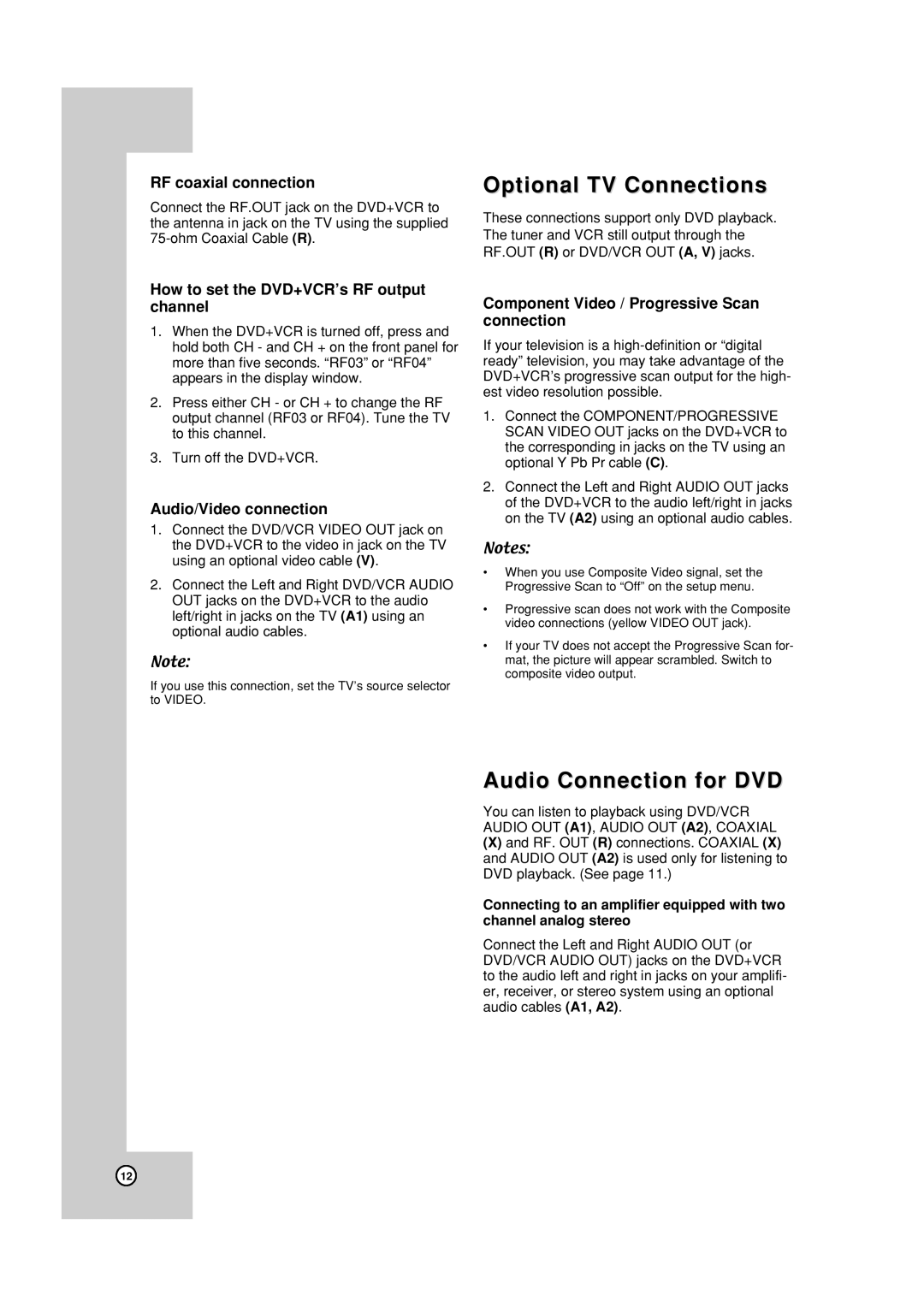 JVC HR-XVC19BUS manual Optional TV Connections, Audio Connection for DVD 