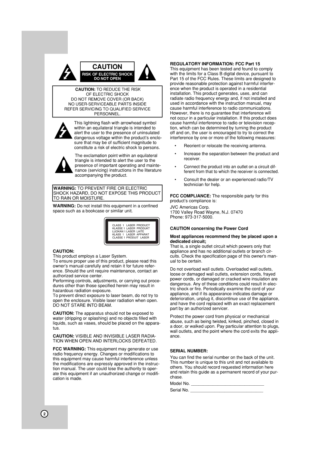 JVC HR-XVC19BUS manual Serial Number 