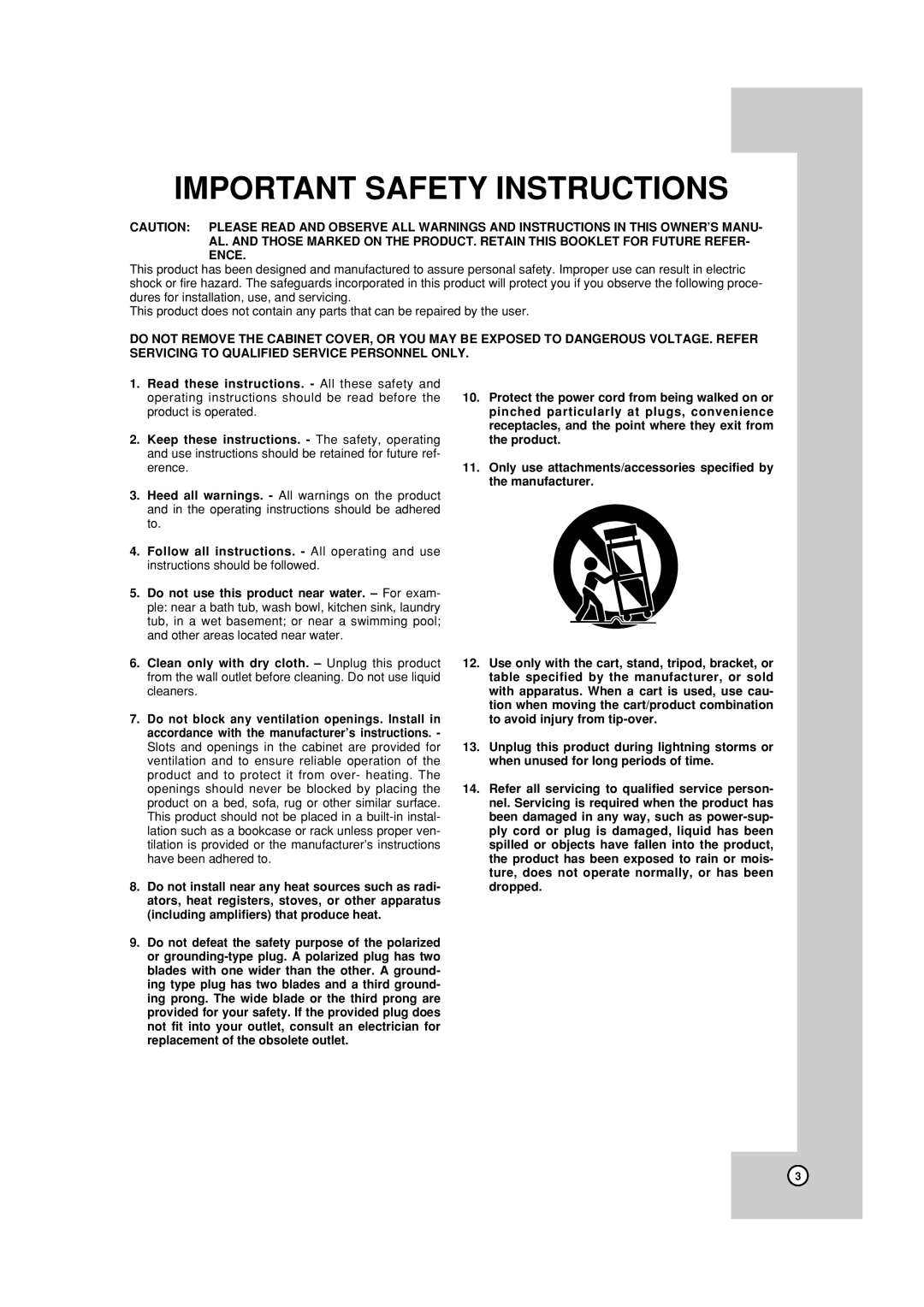 JVC HR-XVC19BUS manual Important Safety Instructions 