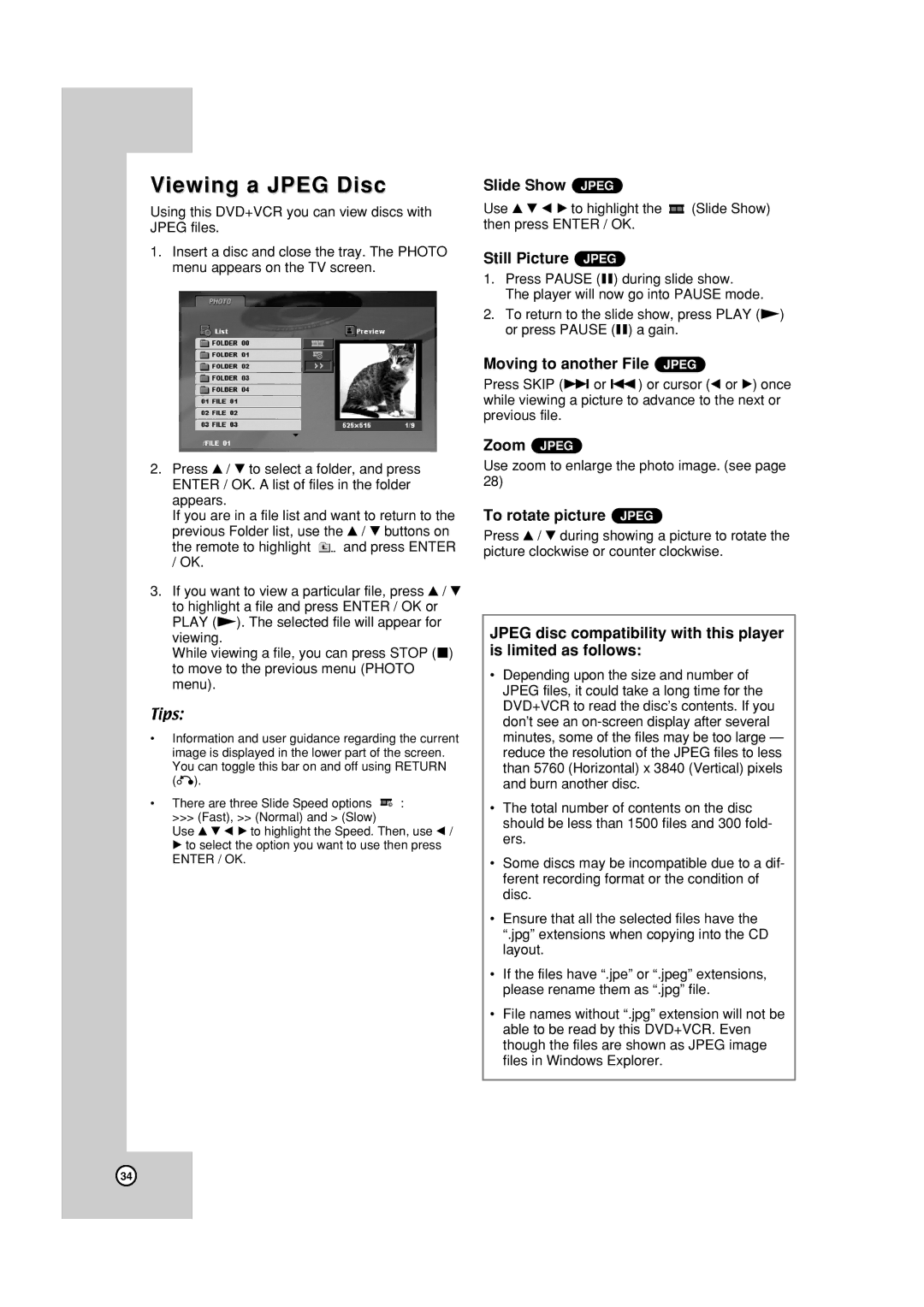 JVC HR-XVC19BUS manual Viewing a Jpeg Disc 