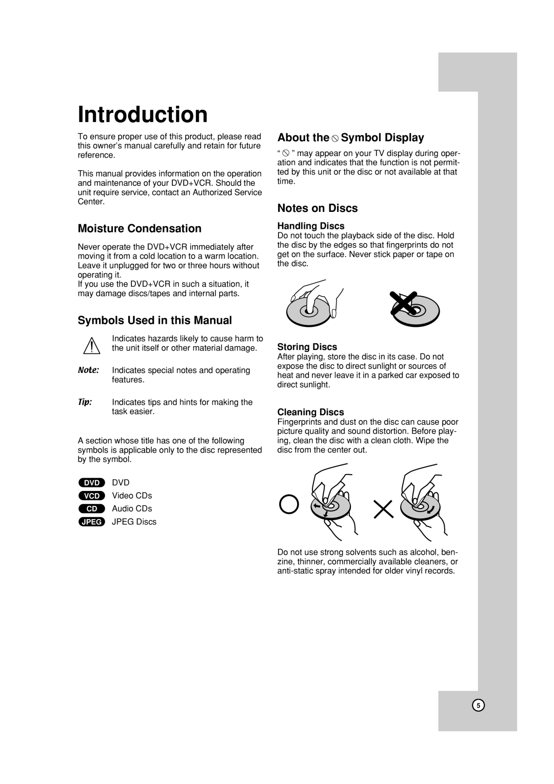 JVC HR-XVC19BUS manual Moisture Condensation, Symbols Used in this Manual, About the Symbol Display 