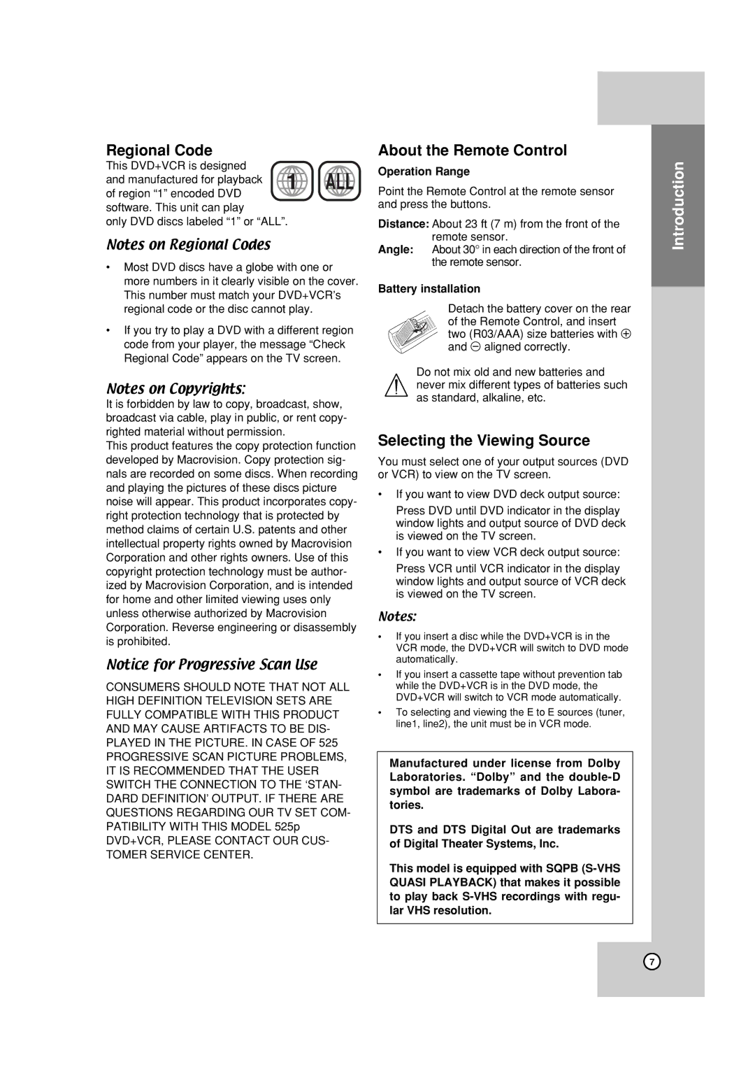 JVC HR-XVC19BUS manual Regional Code, About the Remote Control, Selecting the Viewing Source, Operation Range 