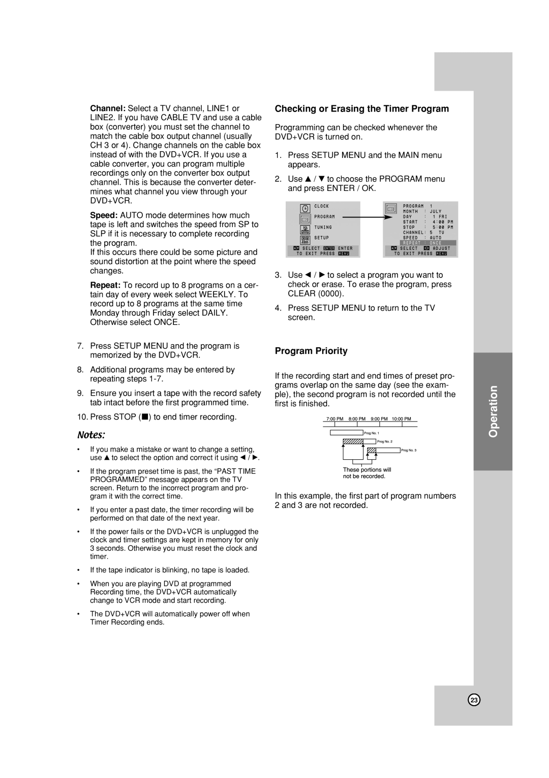 JVC HR-XVC18BUS, HR-XVC19SUS manual Checking or Erasing the Timer Program, Program Priority 