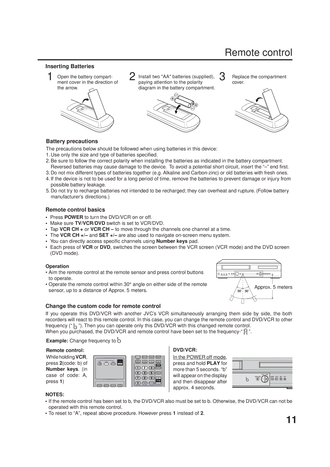 JVC HR-XVC1U manual Inserting Batteries, Battery precautions, Remote control basics 