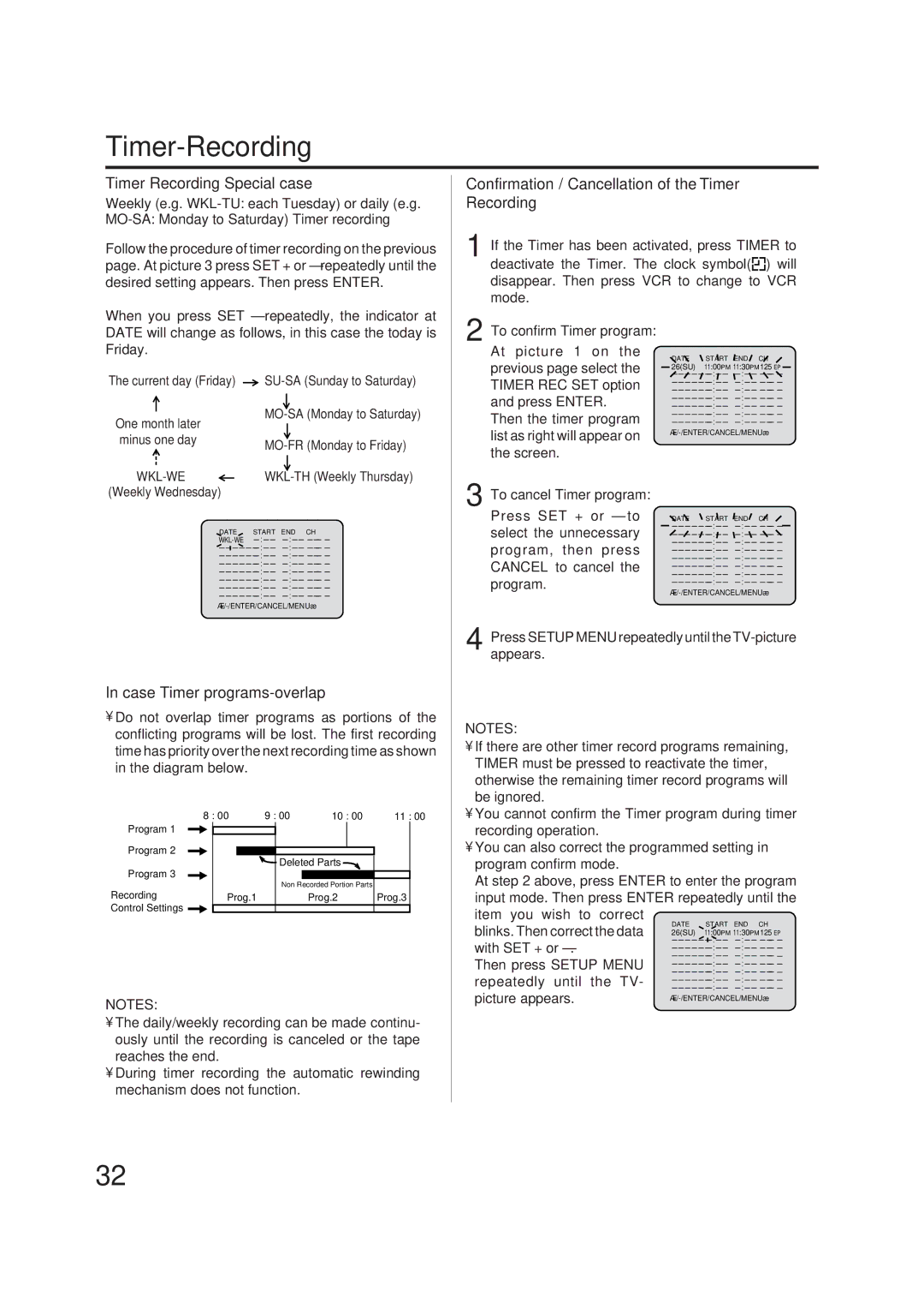 JVC HR-XVC1U manual Timer-Recording, Timer Recording Special case, Confirmation / Cancellation of the Timer Recording 