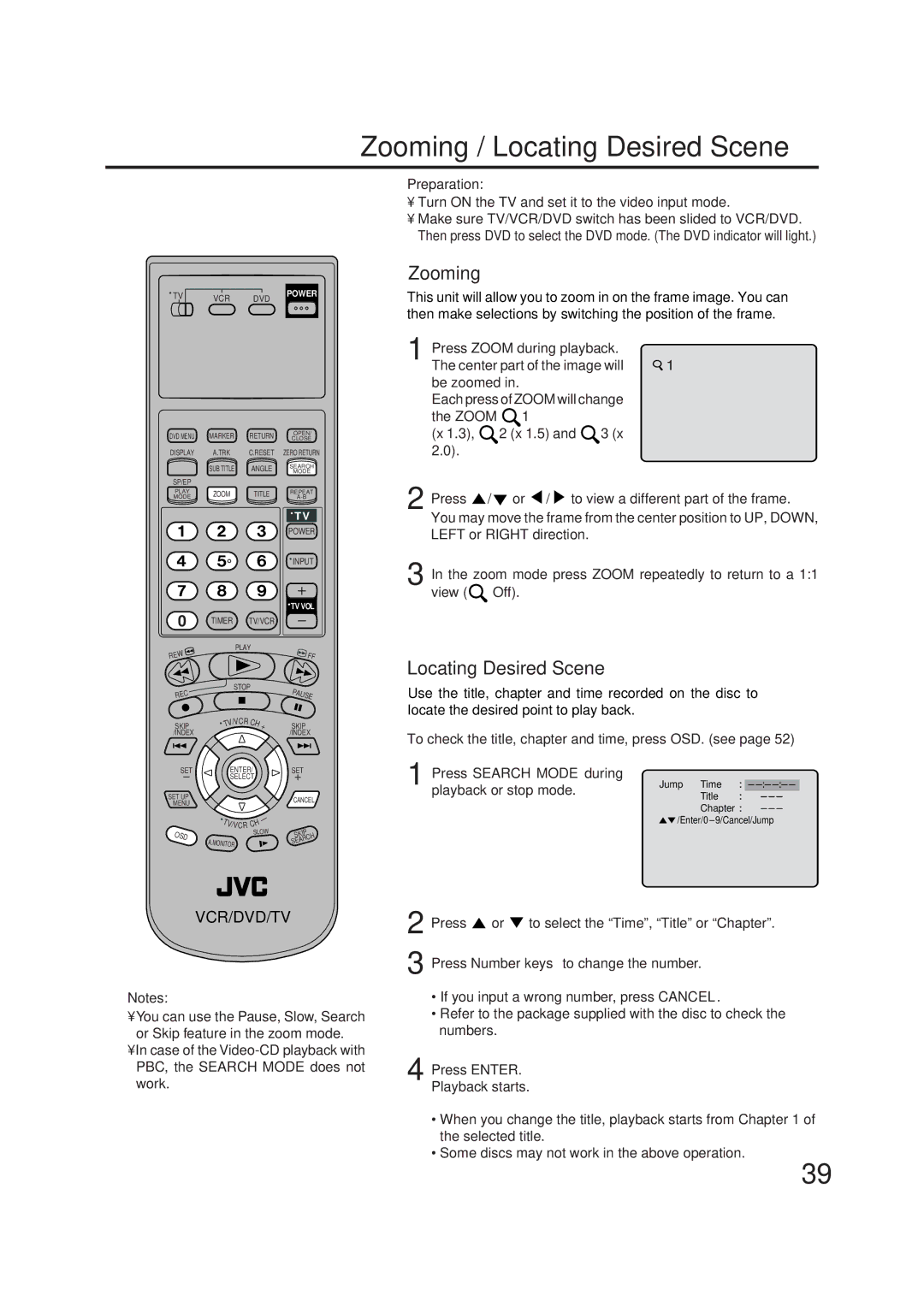 JVC HR-XVC1U manual Zooming / Locating Desired Scene 