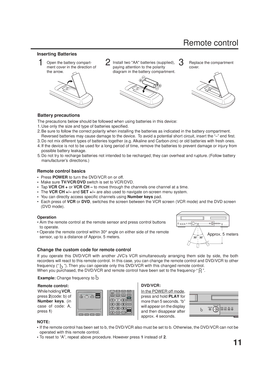 JVC HR-XVC1UJ manual Inserting Batteries, Battery precautions, Remote control basics 