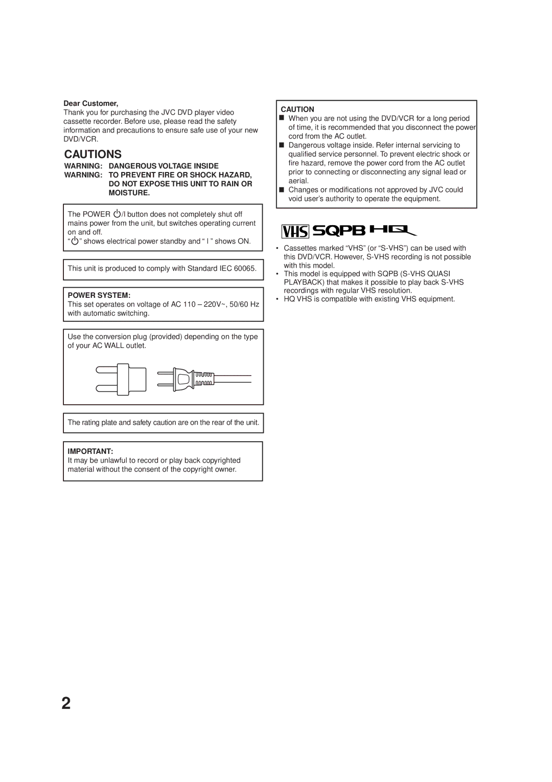 JVC HR-XVC1UJ manual Power System 