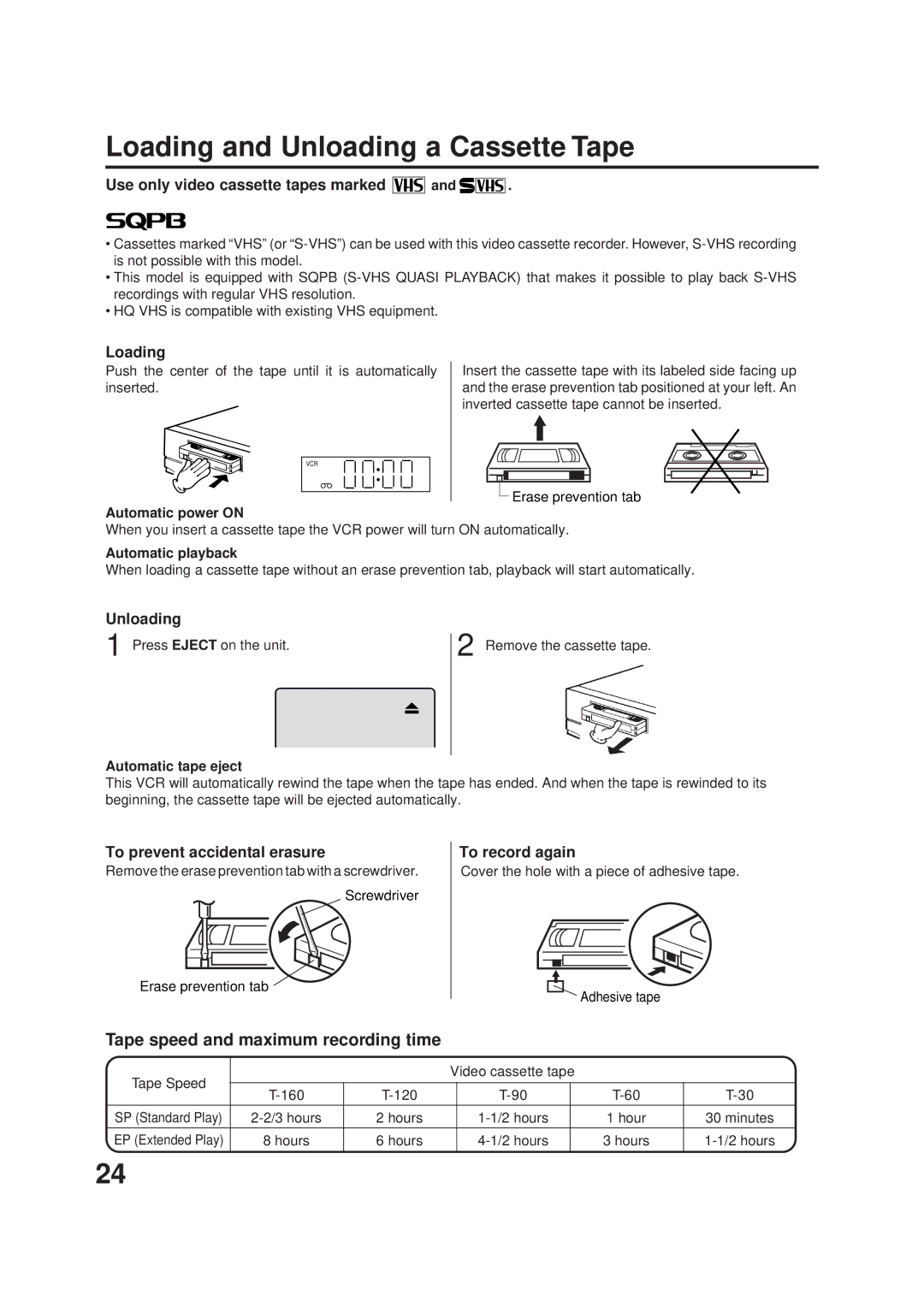 JVC HR-XVC1UJ manual Loading and Unloading a Cassette Tape 