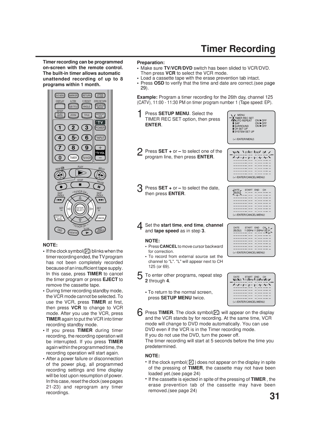 JVC HR-XVC1UJ manual Timer Recording, To enter other programs, repeat step, Through 