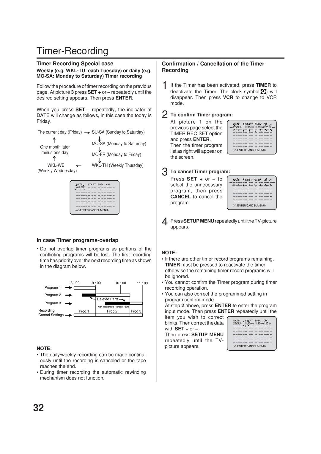 JVC HR-XVC1UJ manual Timer-Recording, Timer Recording Special case, Confirmation / Cancellation of the Timer Recording 