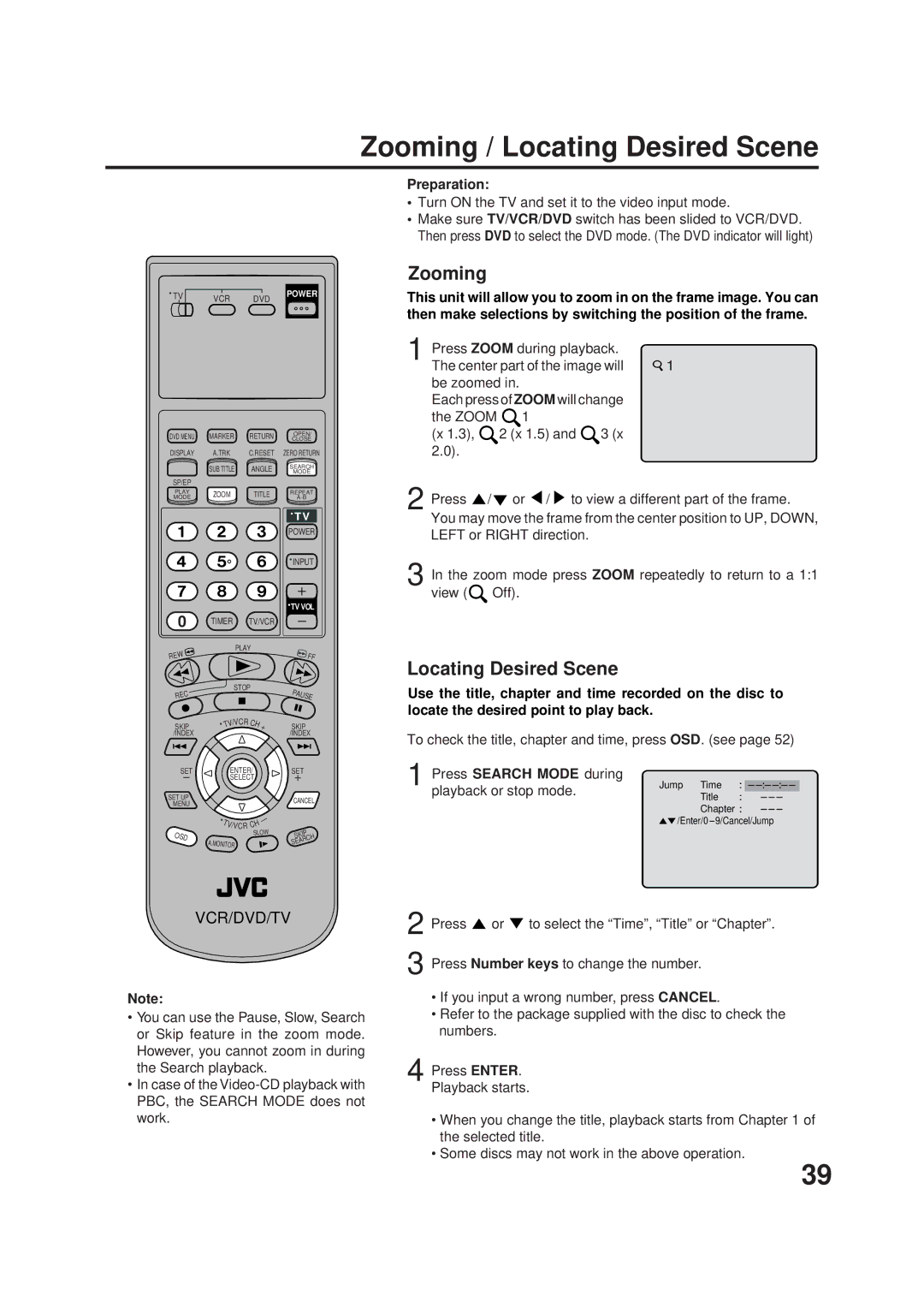 JVC HR-XVC1UJ manual Zooming / Locating Desired Scene 