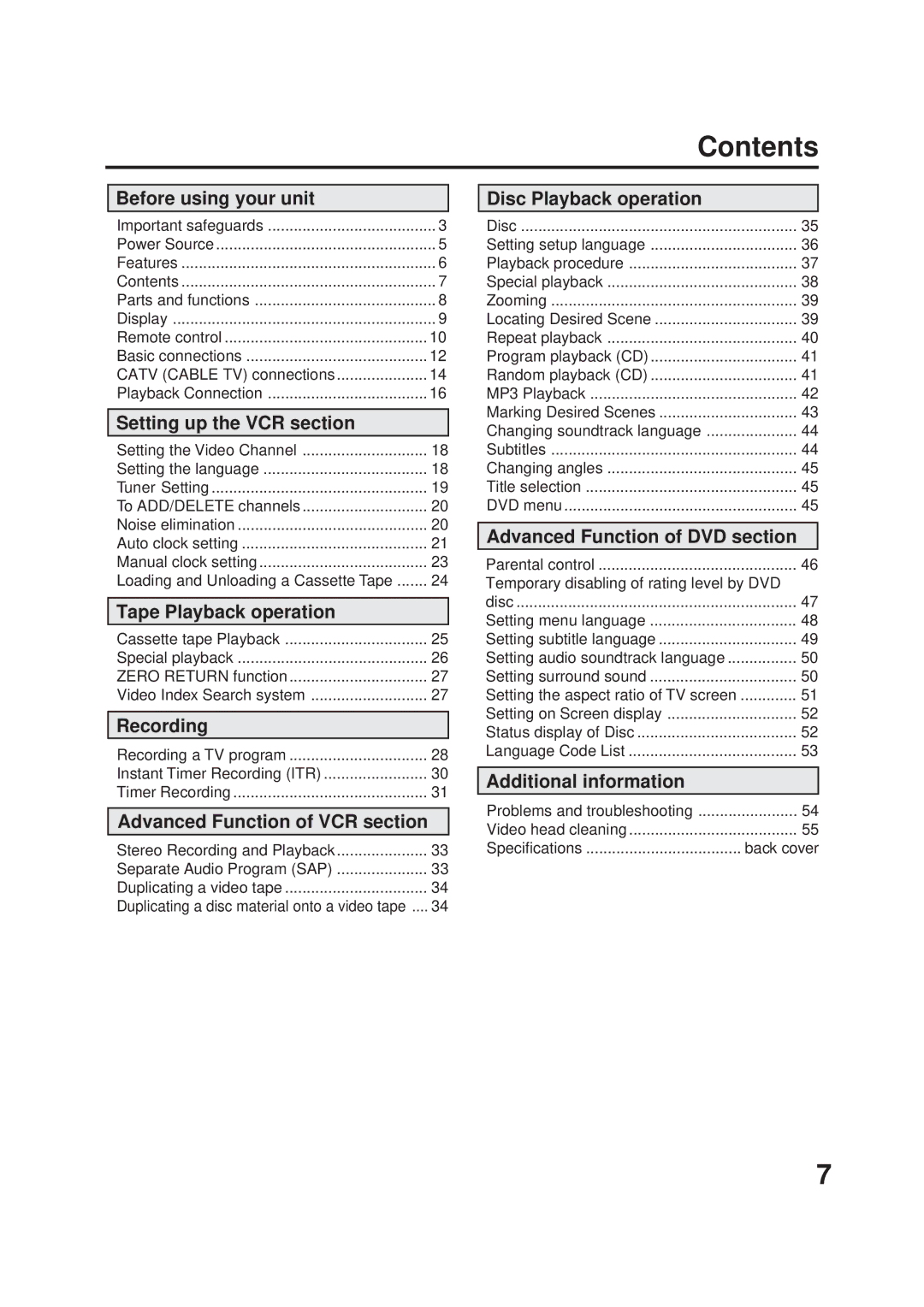 JVC HR-XVC1UJ manual Contents 