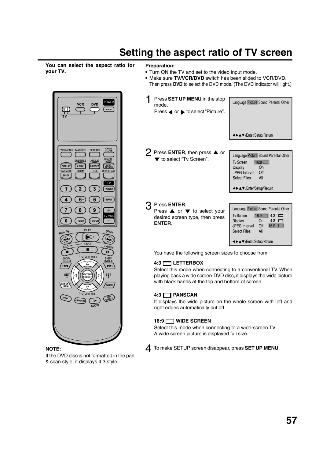 JVC HR-XVC20U Setting the aspect ratio of TV screen, You can select the aspect ratio for your TV Preparation, Letterbox 