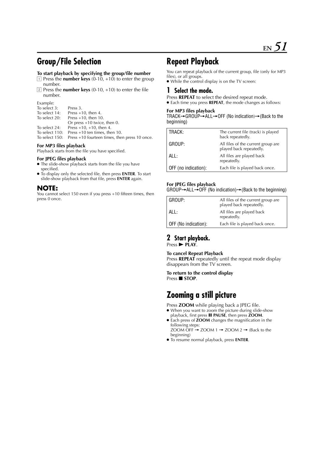 JVC HR-XVC24S manual Group/File Selection, Zooming a still picture 