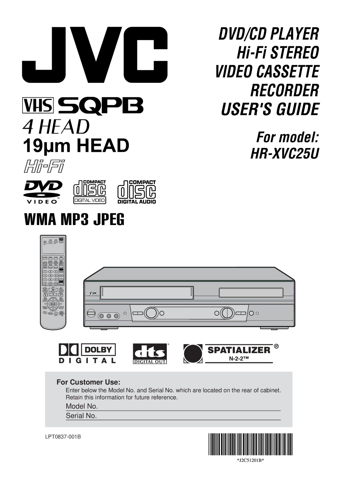 JVC HR-XVC25U manual DVD/CD Player 