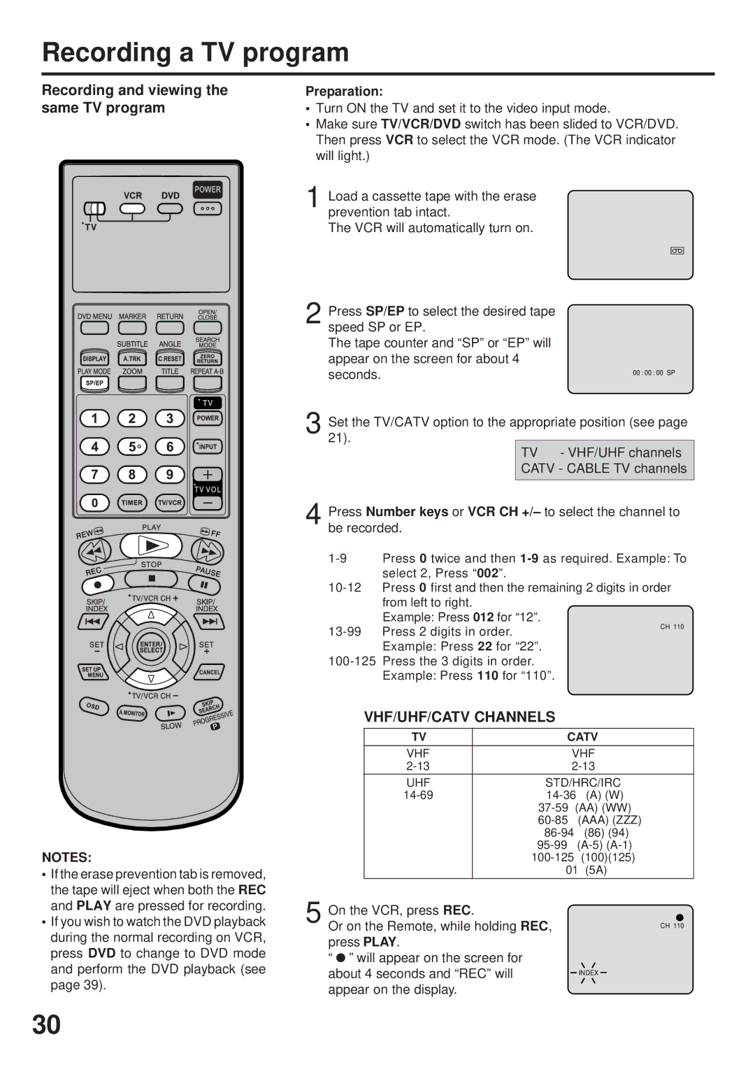 JVC HR-XVC25U manual Recording a TV program, Recording and viewing the same TV program, Appear on the display 