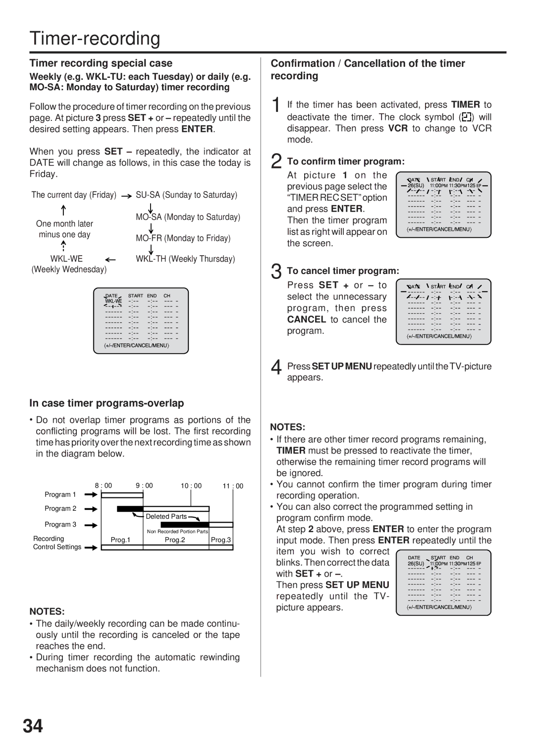 JVC HR-XVC25U manual Timer-recording, Timer recording special case, Confirmation / Cancellation of the timer recording 