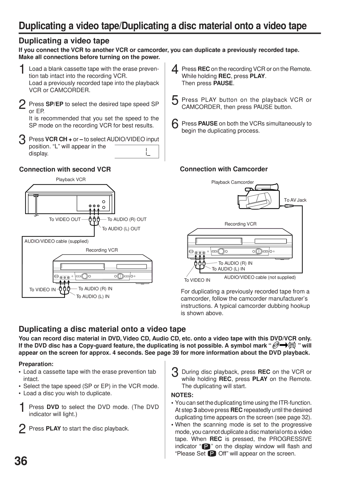 JVC HR-XVC25U manual Duplicating a video tape, Duplicating a disc material onto a video tape, Connection with second VCR 