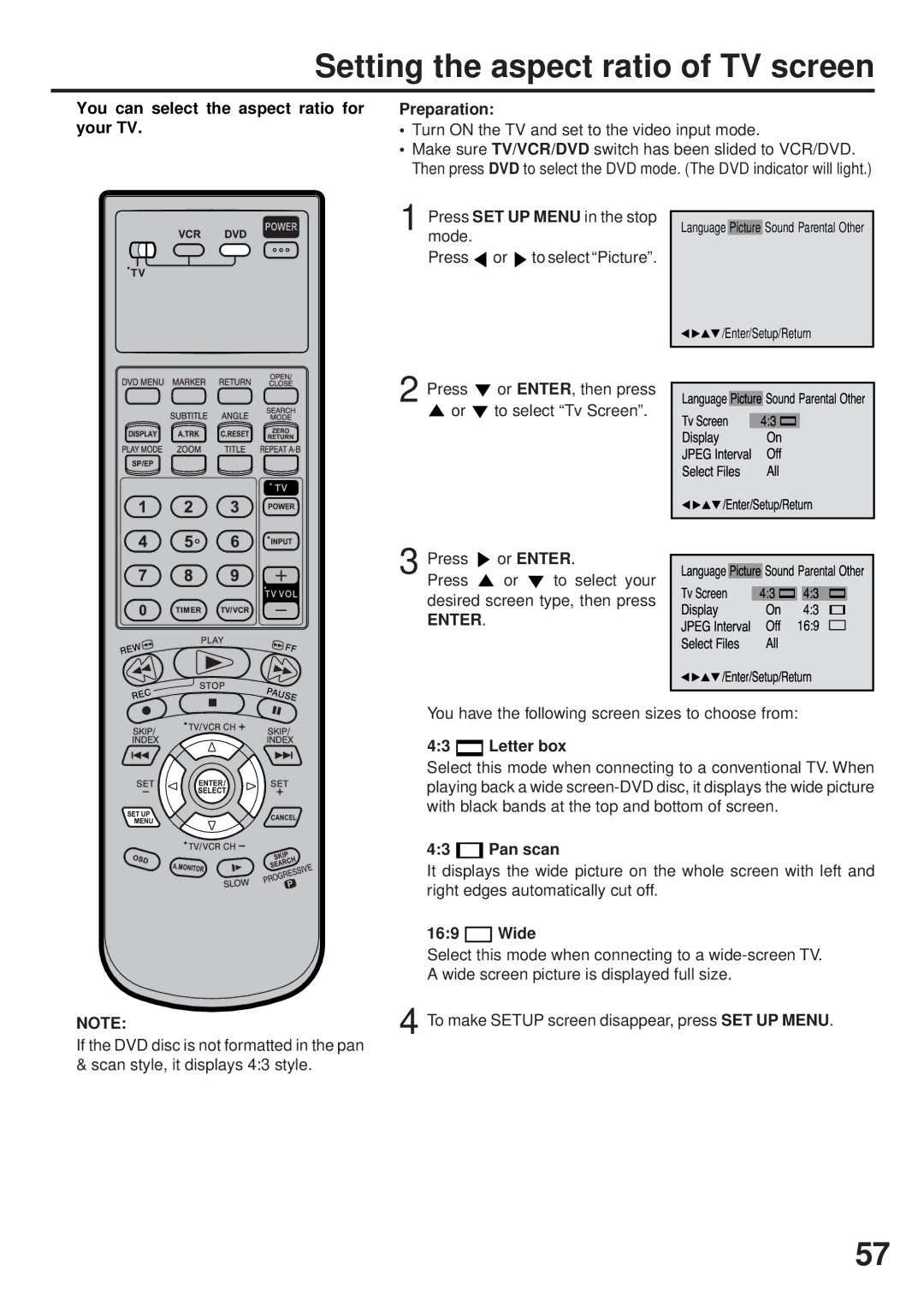 JVC HR-XVC25U Setting the aspect ratio of TV screen, You can select the aspect ratio for your TV Preparation, Letter box 