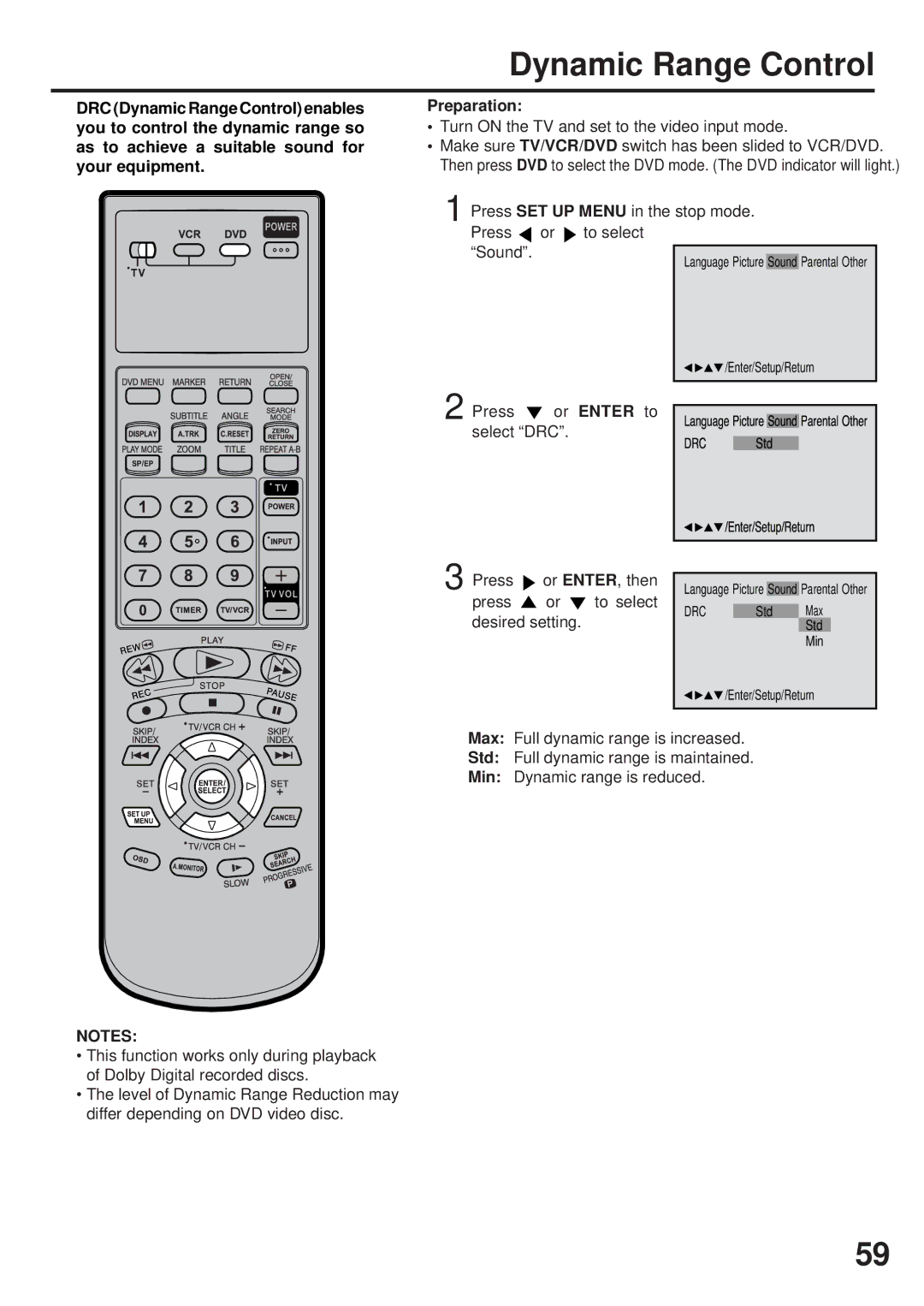 JVC HR-XVC25U manual Dynamic Range Control, Enter to 