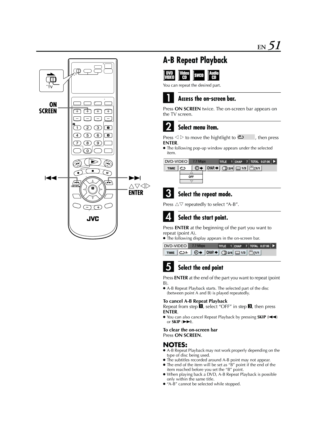 JVC HR-XVC26U manual Select the start point, Select the end point, Press rt repeatedly to select A-B 