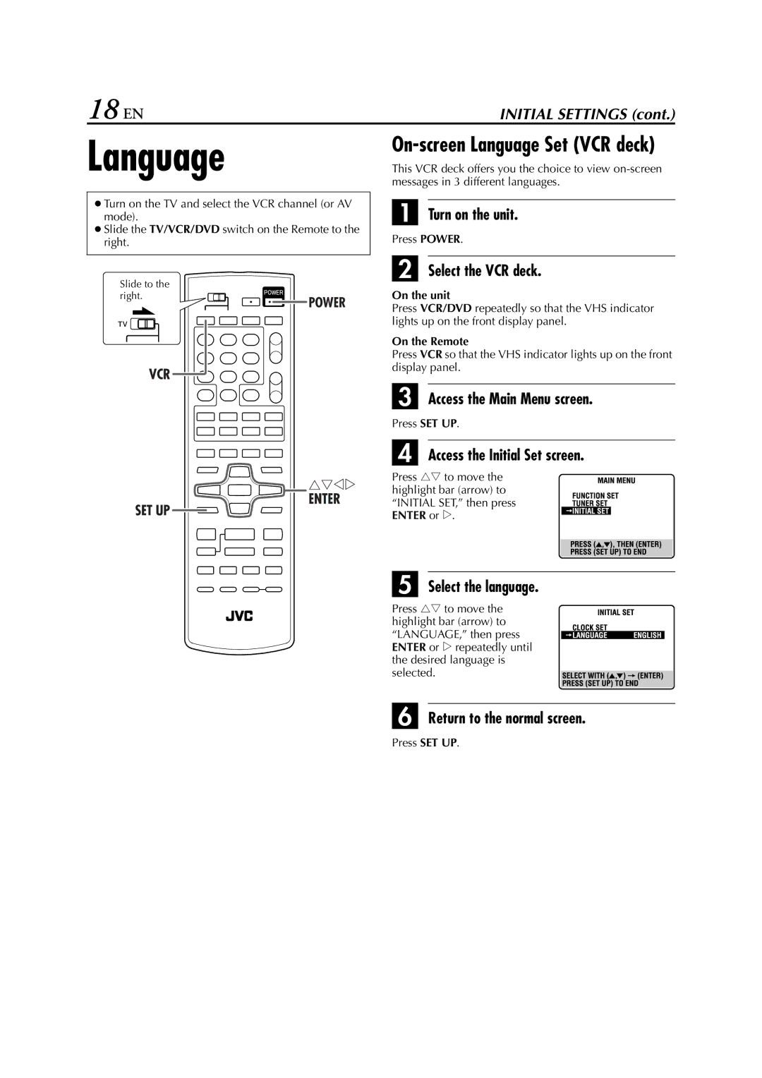 JVC HR-XVC29SU manual Language, 18 EN 