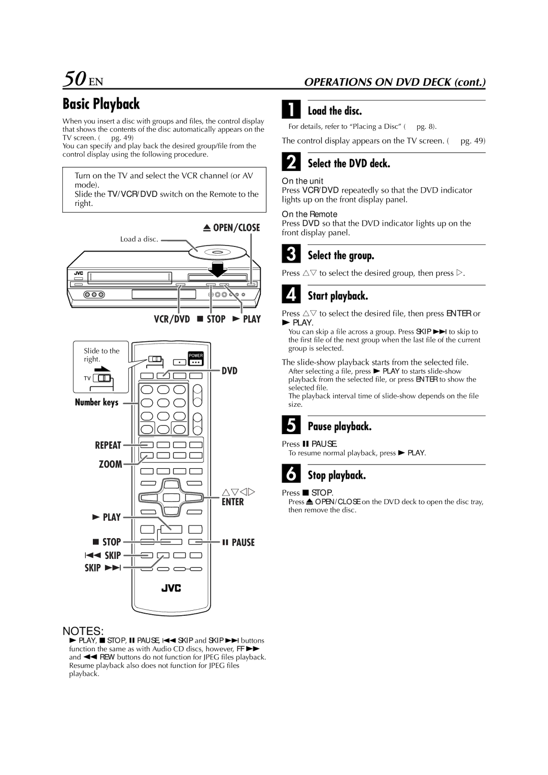 JVC HR-XVC29SU manual 50 EN, Basic Playback, Select the group 