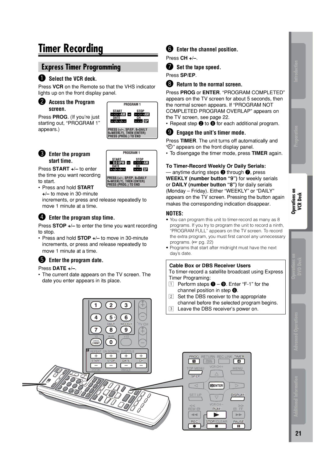 JVC HR-XVC32SUJ manual Timer Recording, Express Timer Programming 