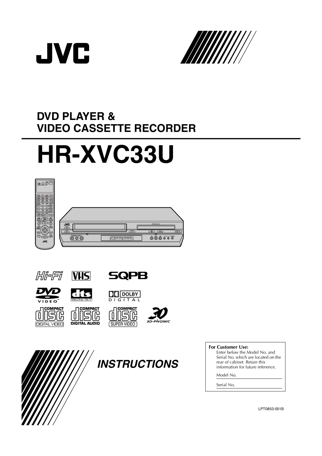 JVC HR-XVC33U manual For Customer Use 