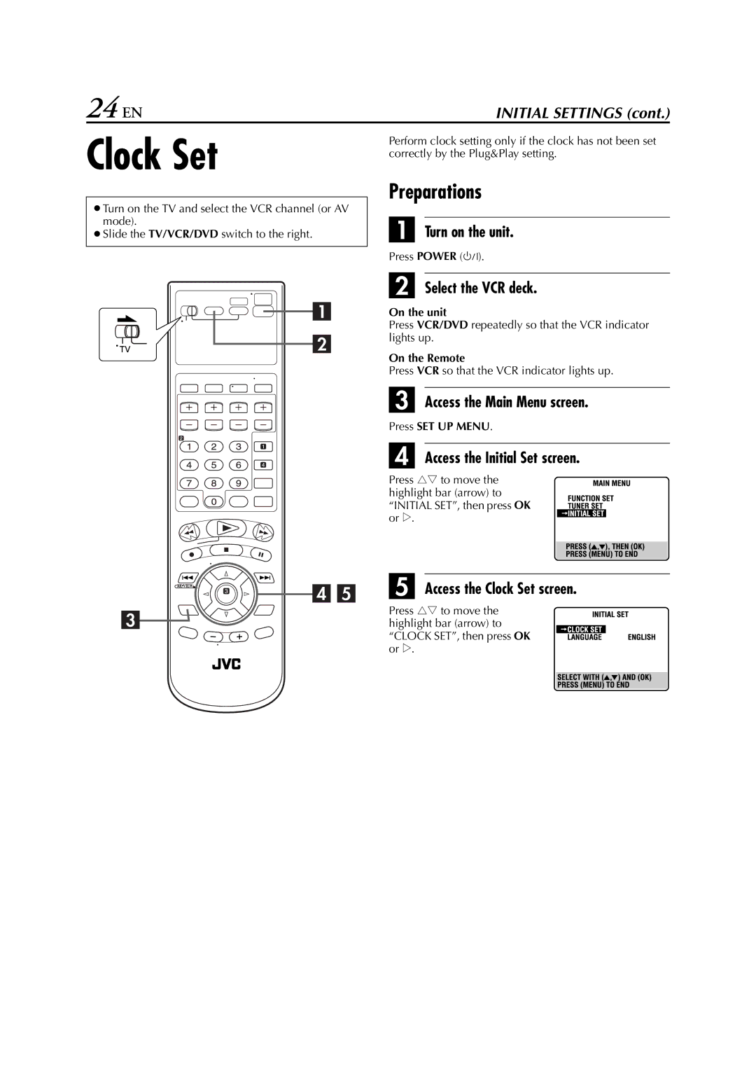 JVC HR-XVC33U manual Clock Set 