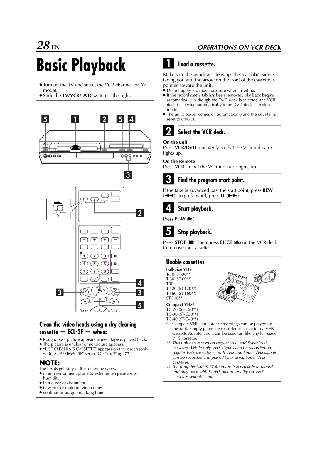 JVC HR-XVC33U manual Basic Playback 