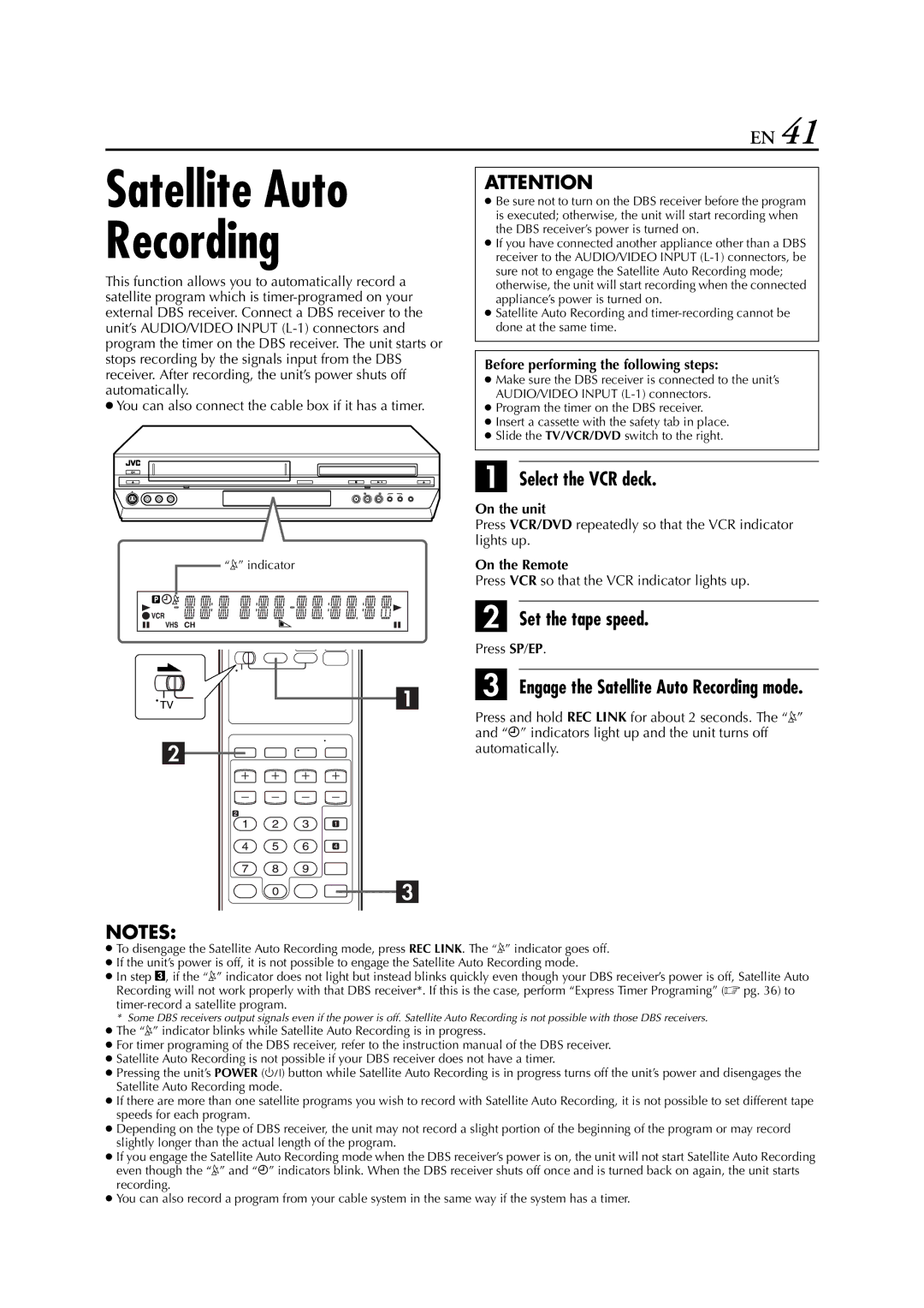 JVC HR-XVC33U manual Satellite Auto Recording 