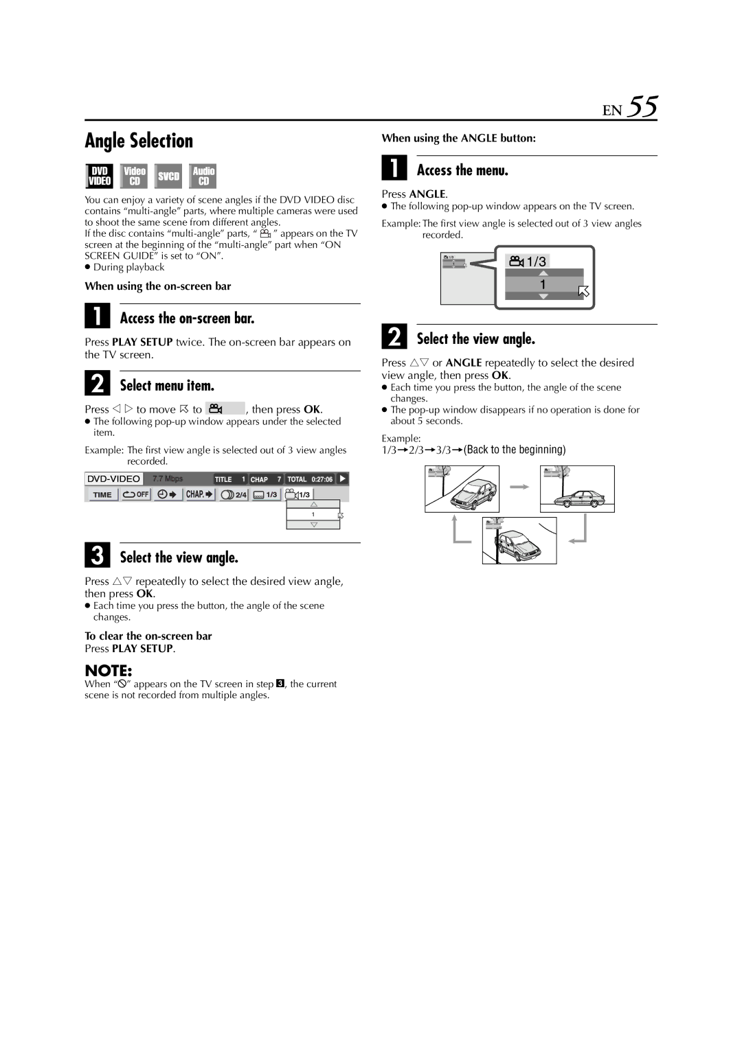 JVC HR-XVC33U manual Angle Selection 